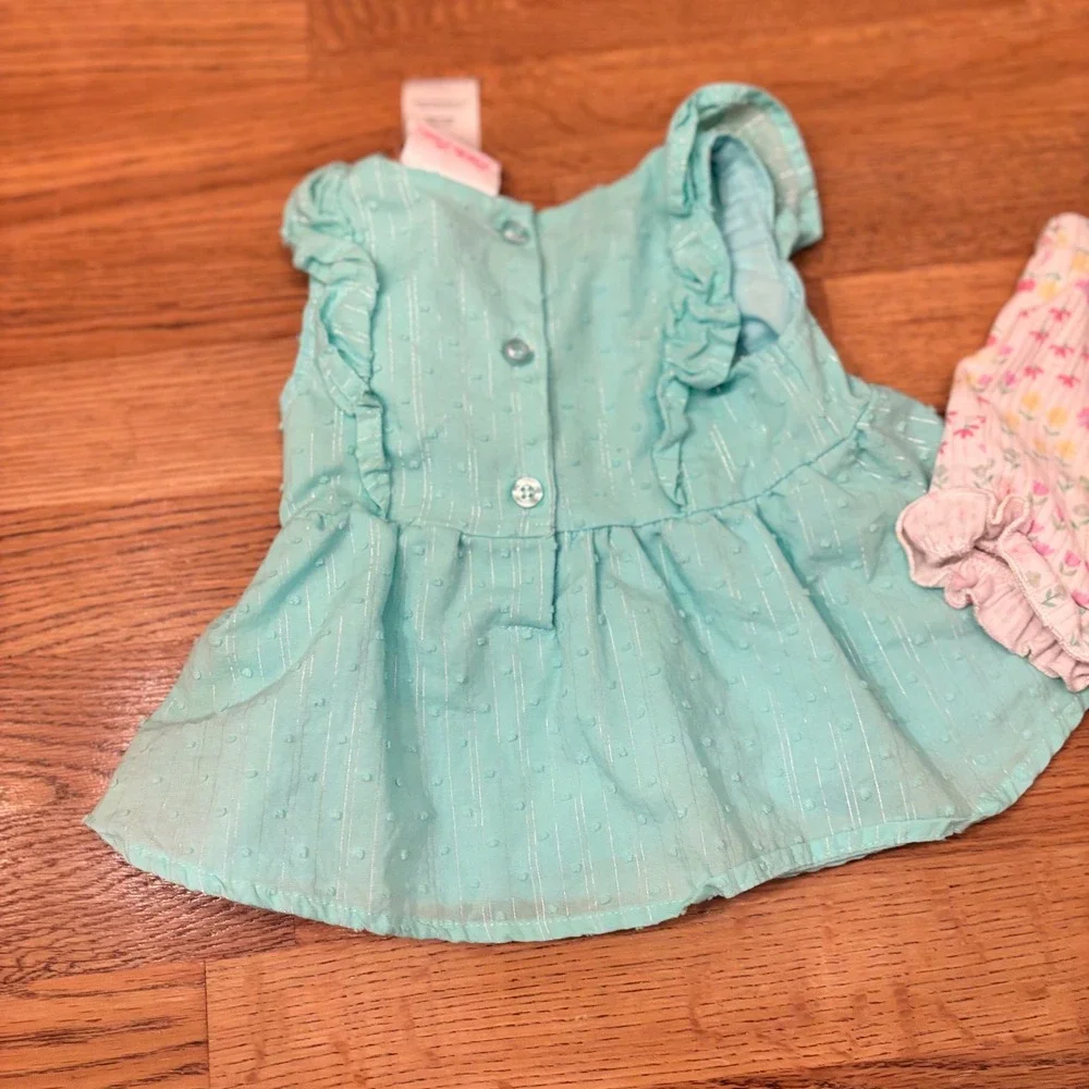 Little Lass‎ Baby Girls 12M Aqua Lace Flower top Ruffle Shorts Set Spring - Picture 11 of 11